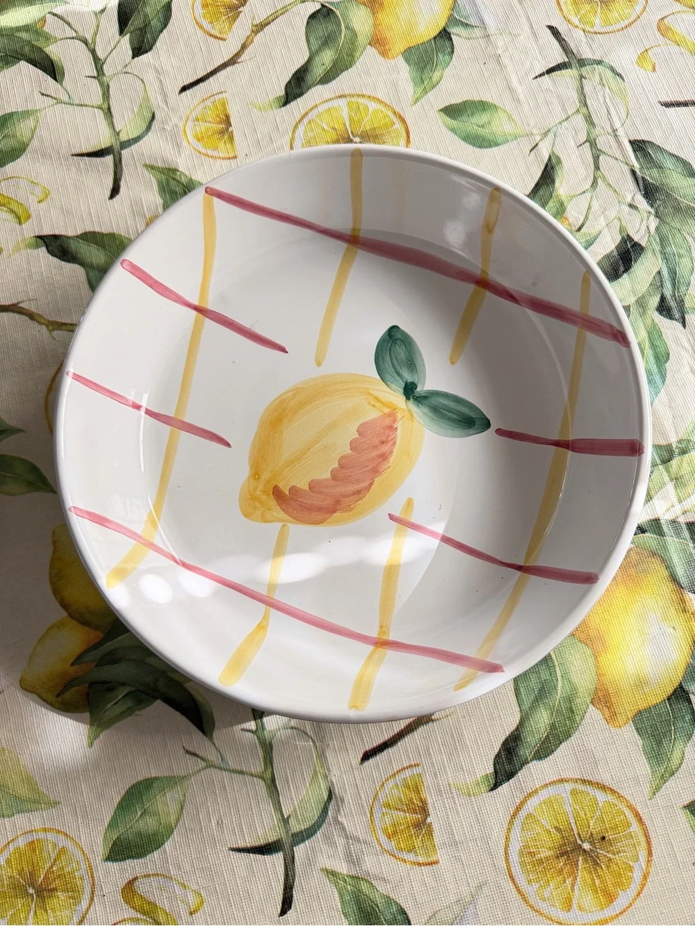 Pottery Barn Lemon Motif Ceramic pie dish - White, Yellow & Pink